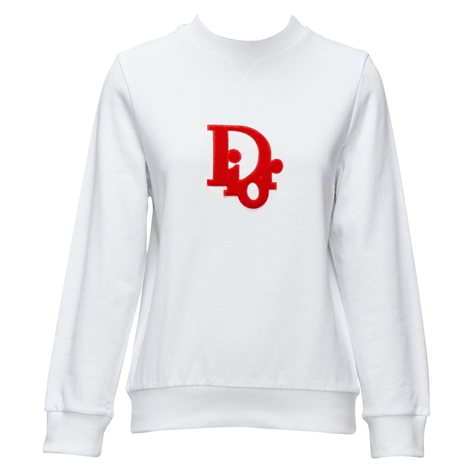 DIOR Kids red tufted logo white cotton blend pullover sweater top 12Y XS For Sale