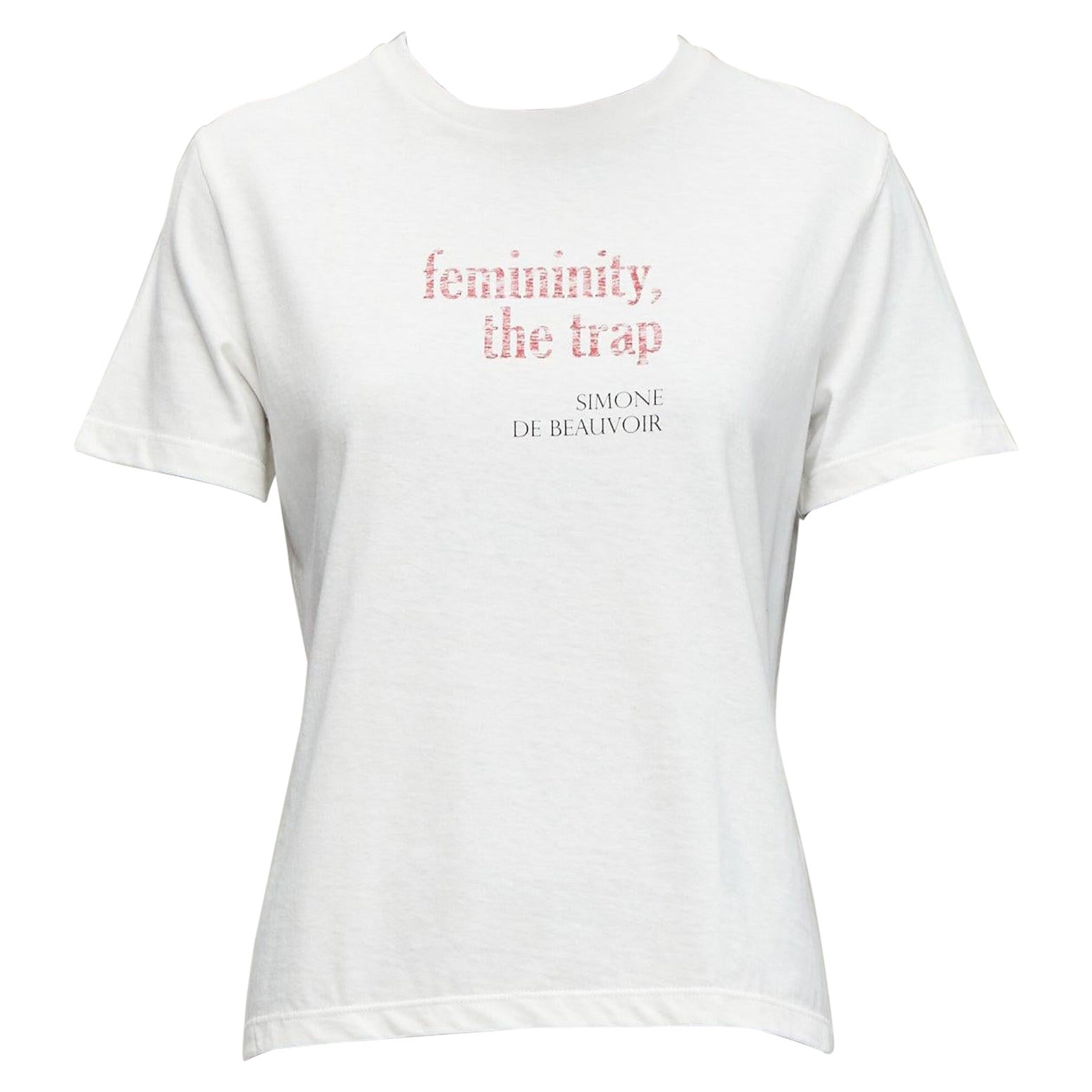 DIOR Feminity The Trap Simone De Beauvoir print white cotton linen tshirt XS For Sale