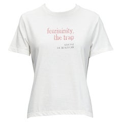 DIOR Feminity The Trap Simone De Beauvoir print white cotton linen tshirt XS