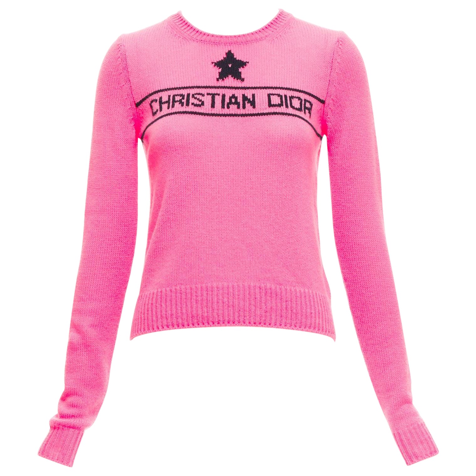 CHRISTIAN DIOR 2022 100% cashmere pink star logo long sleeve sweater FR34 XXS For Sale