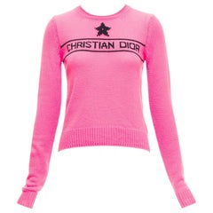 CHRISTIAN DIOR 2022 100% Kaschmir rosa Stern-Logo Langarm-Pullover FR34 XXS