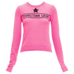 CHRISTIAN DIOR 2022 100% cashmere pink star logo long sleeve sweater FR34 XXS