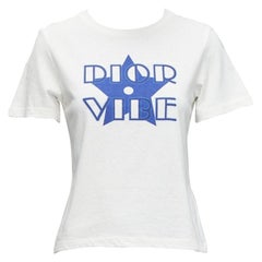 DIOR Vibe blue star logo graphic print white cotton linen short sleeve tshirt XS