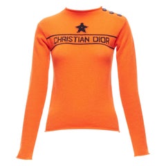 CHRISTIAN DIOR 2022 cashmere orange star long sleeve button sweater FR34 XXS