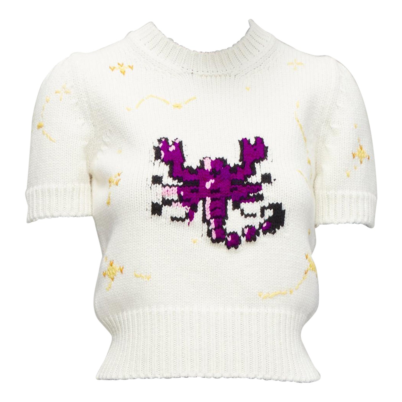 DIOR 2023 cream virgin wool cashmere Scorpio Zodiac cropped sweater top FR34 XS For Sale