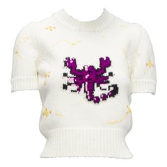 DIOR 2023 cream virgin wool cashmere Scorpio Zodiac cropped sweater top FR34 XS