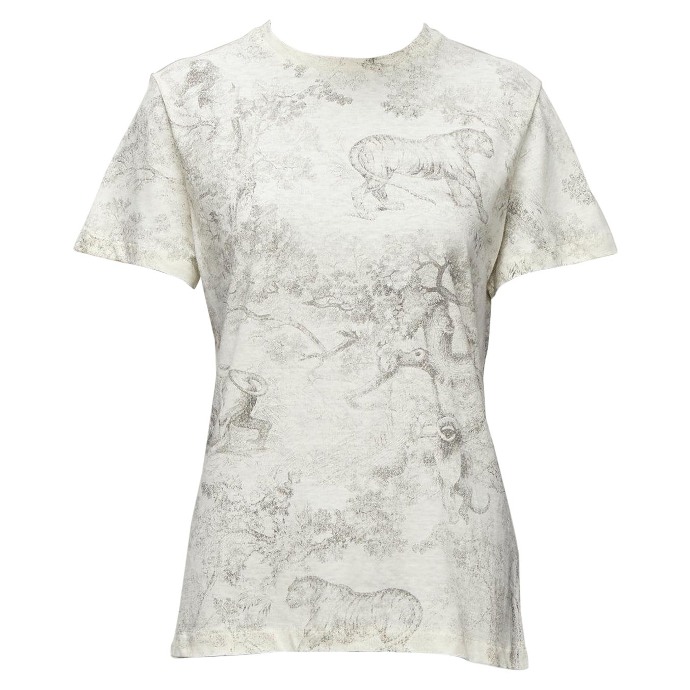 DIOR 2019 Toile De Jouy print ecru cotton linen short sleeve tshirt XS For Sale