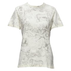 DIOR 2019 Toile De Jouy Druck ecru Baumwolle Leinen Kurzarm-T-Shirt XS