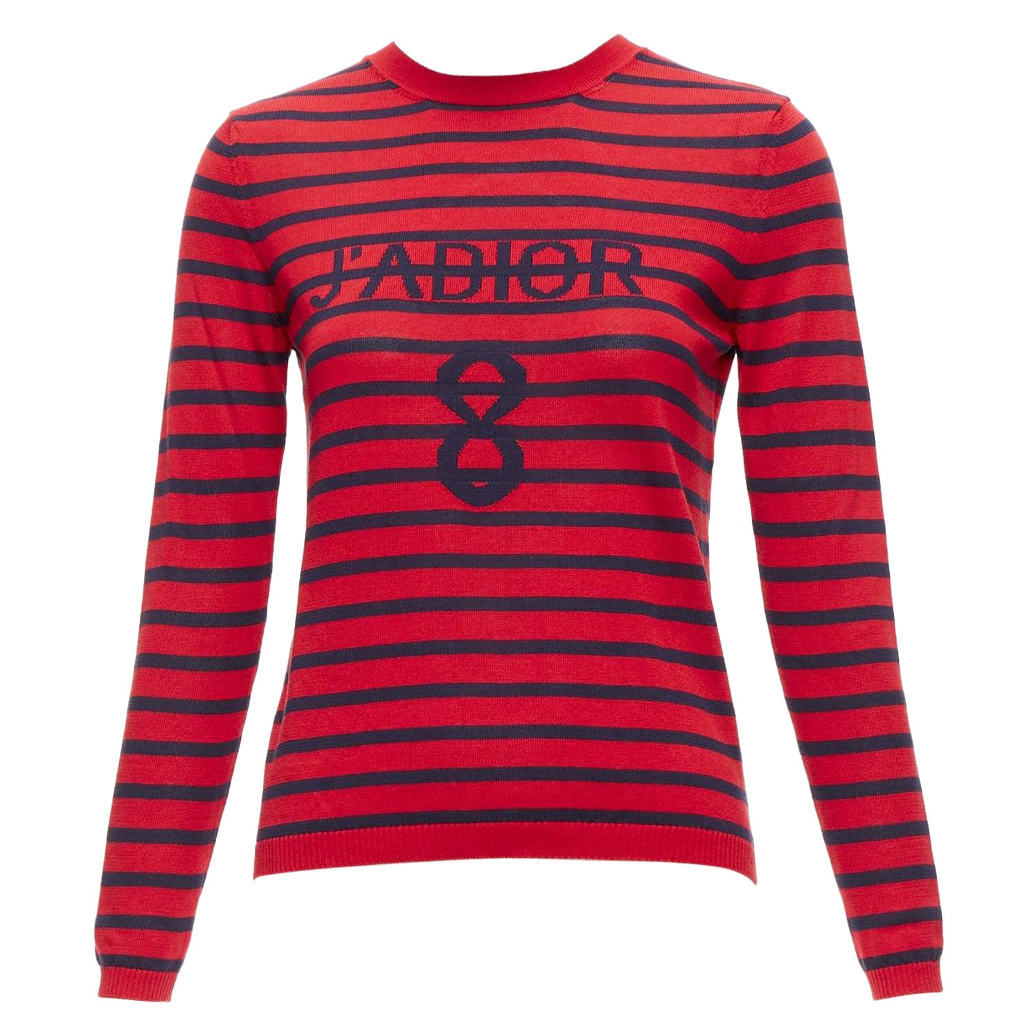 CHRISTIAN DIOR J'Adior 8 red navy striped silk cotton sweater top FR34 XS For Sale