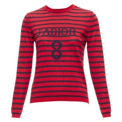CHRISTIAN DIOR J'Adior 8 red navy striped silk cotton sweater top FR34 XS