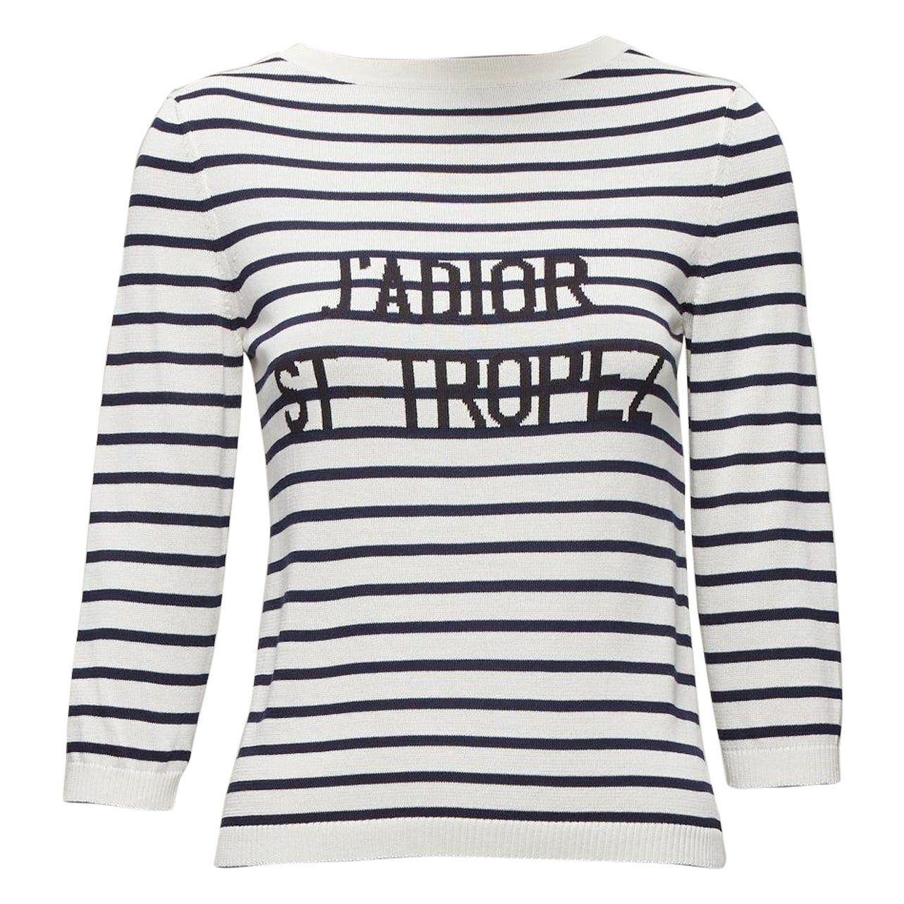 DIOR Jadior St Tropez black cream silk cotton stripe cropped sweater FR34 XS For Sale