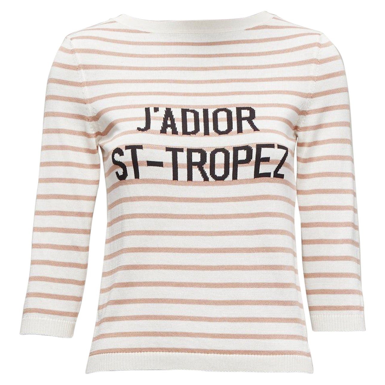 CHRISTIAN DIOR Jadior St Tropez beige cream stripe cropped sweater FR34 XS For Sale