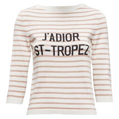 CHRISTIAN DIOR Jadior St Tropez beige cream stripe cropped sweater FR34 XS