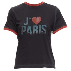 seltene DIOR Valentines schwarz rot J'adior Paris Vintage Druck Ringer-T-Shirt XS