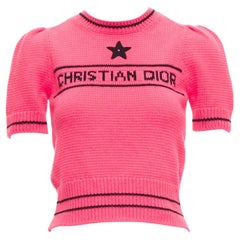 CHRISTIAN DIOR 2022 100% Kaschmir Schwarzer Logo Pullover mit Puffärmeln FR34 XXS