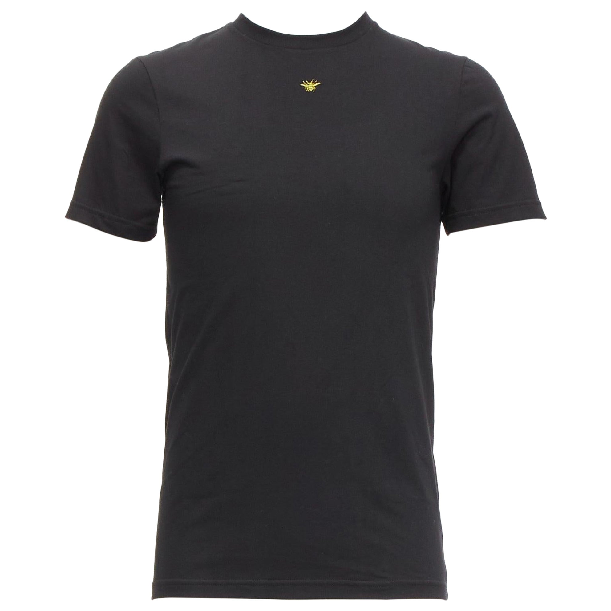 DIOR HOMME black cotton gold bee embroidered fitted tshirt XXS For Sale