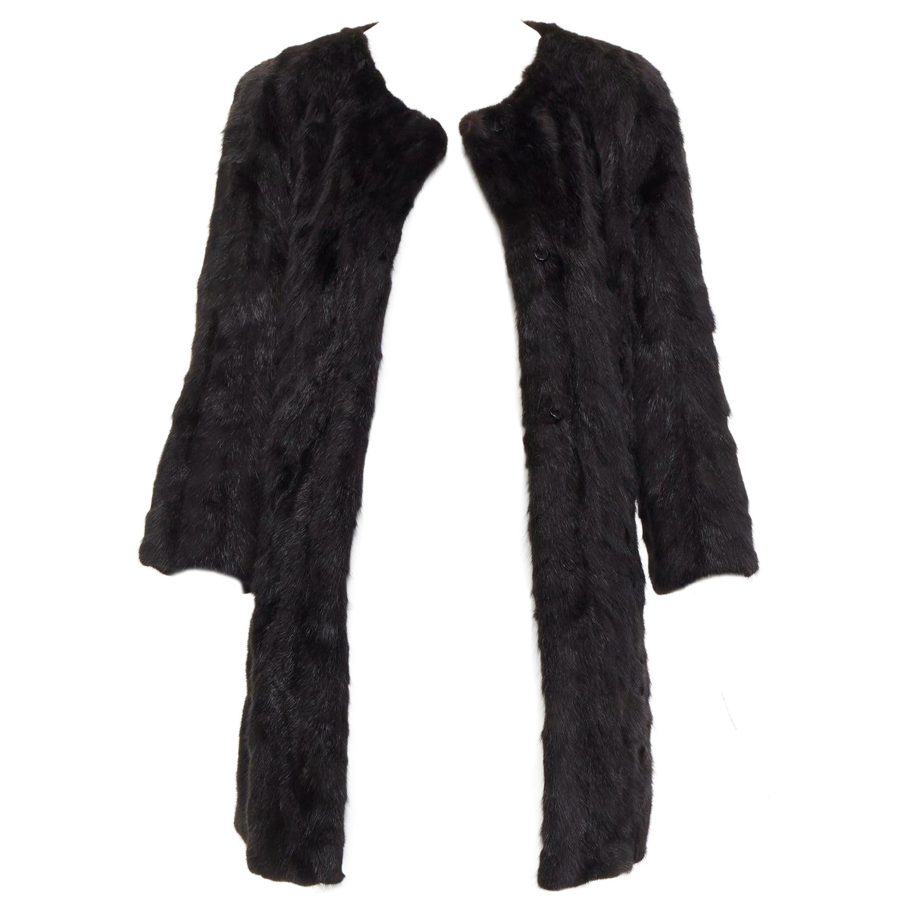 CHEVITTE dark brown genuine fur jewel neck cropped sleeves coat top M For Sale