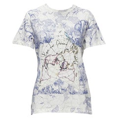 DIOR Around The World Fantaisie tshirt en coton lin imprimé bleu blanc XS