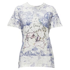 DIOR Around The World Fantaisie blau weiß Druck Baumwolle Leinen tshirt XS