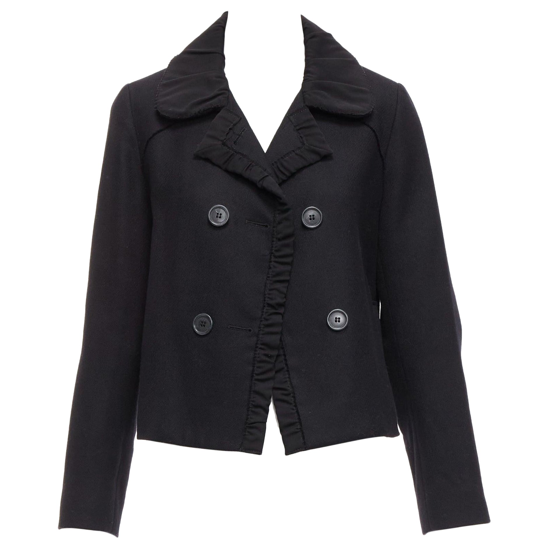 CHLOE 100% wool black gathered ruche trim pleated collar cropped jacket FR36 S For Sale