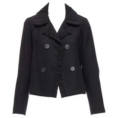 CHLOE 100% laine noire froncée, col plissé, veste cropped FR36 S