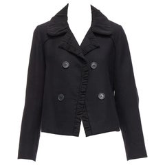 CHLOE 100% wool black gathered ruche trim pleated collar cropped jacket FR36 S