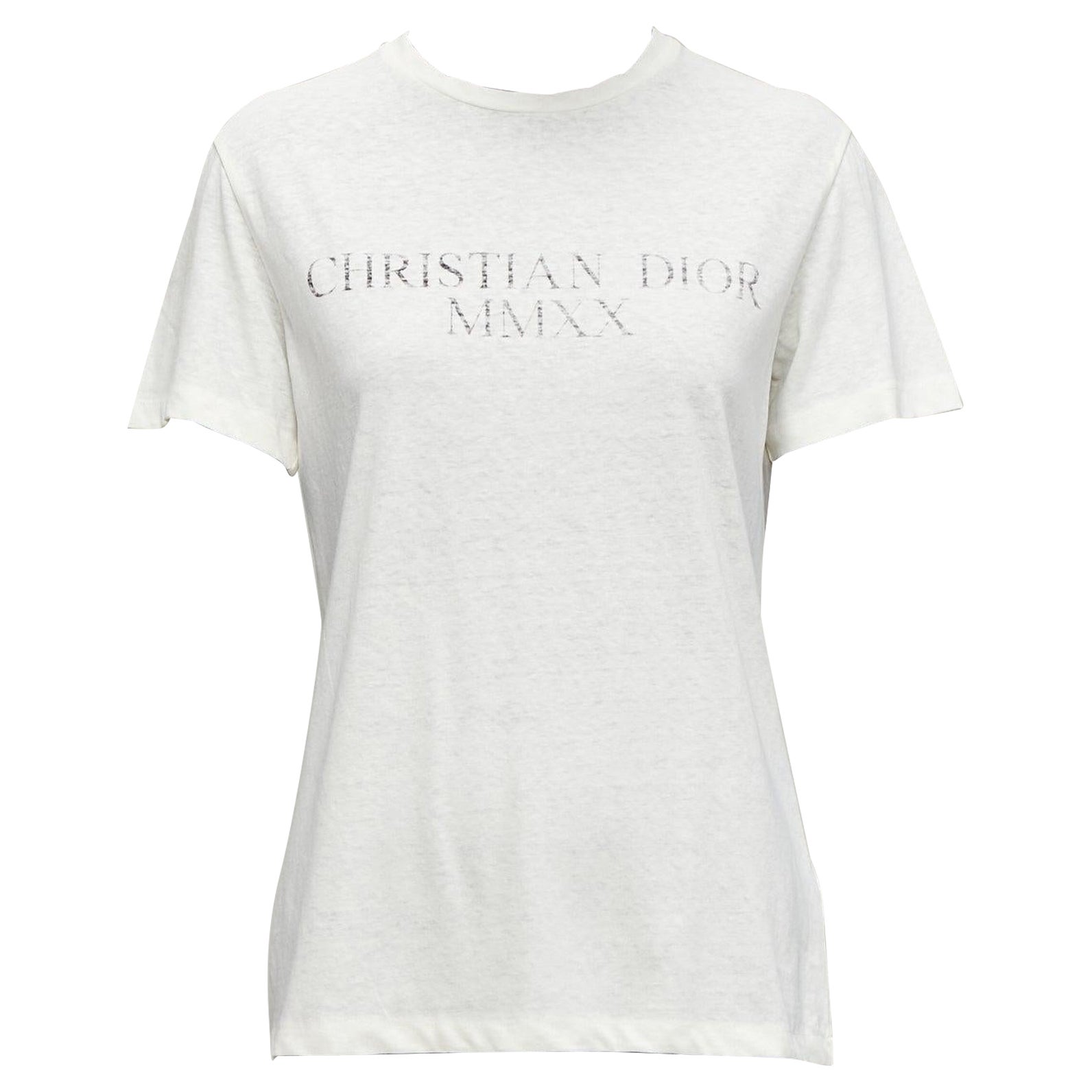 DIOR 2020 MMXX Together Apart print ecru washed cotton linen sleeve tshirt XS For Sale