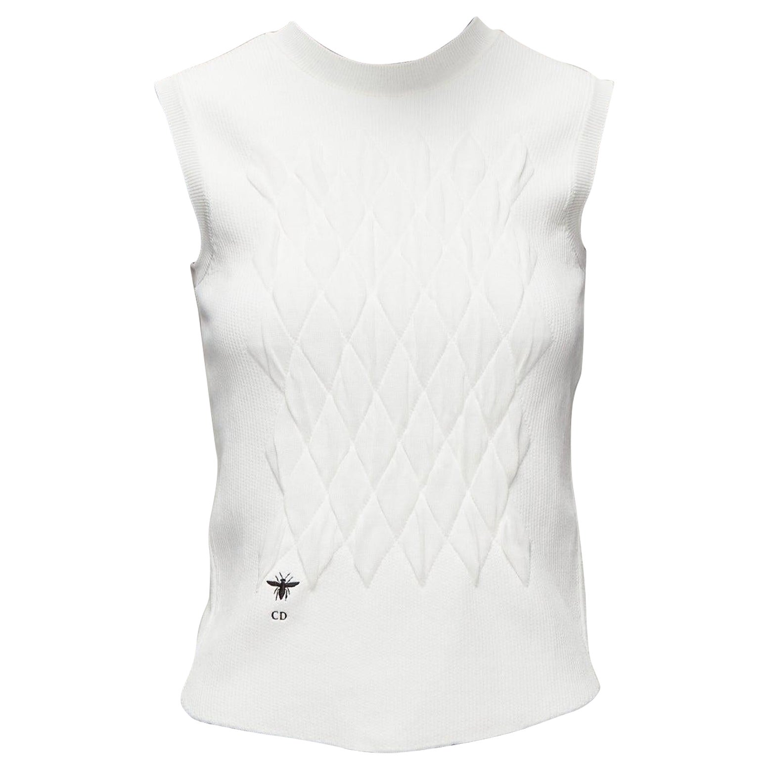 DIOR white cotton blend CD bee logo argyle chest plate fencing vest top FR34 XS For Sale