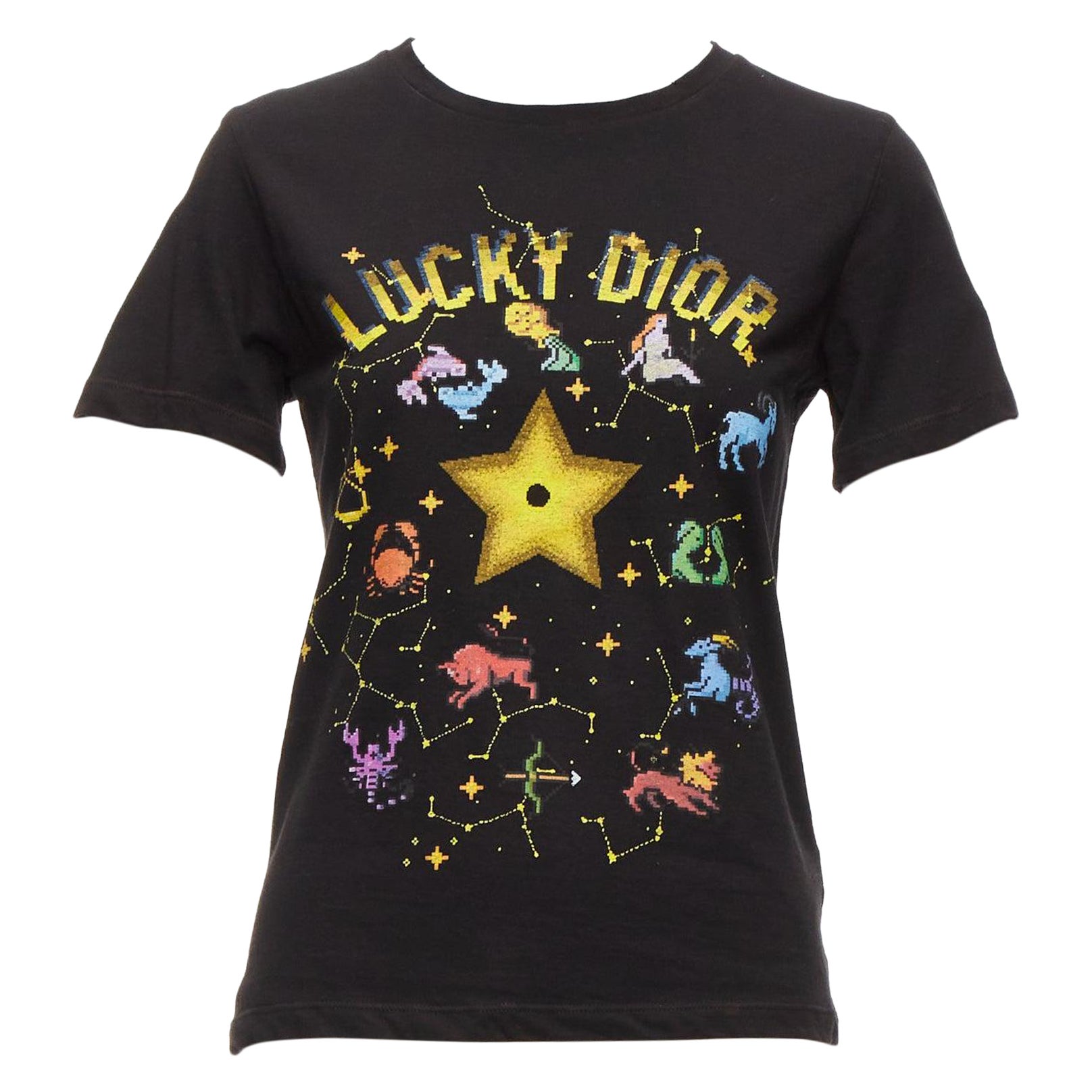 DIOR Lucky Dior yellow logo astrology star bee print crew neck tshirt XS For Sale