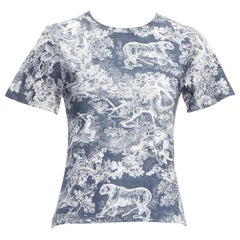 DIOR Toile De Jouy navy weiß Baum Tiger Druck Baumwolle Leinen lässig tshirt XS