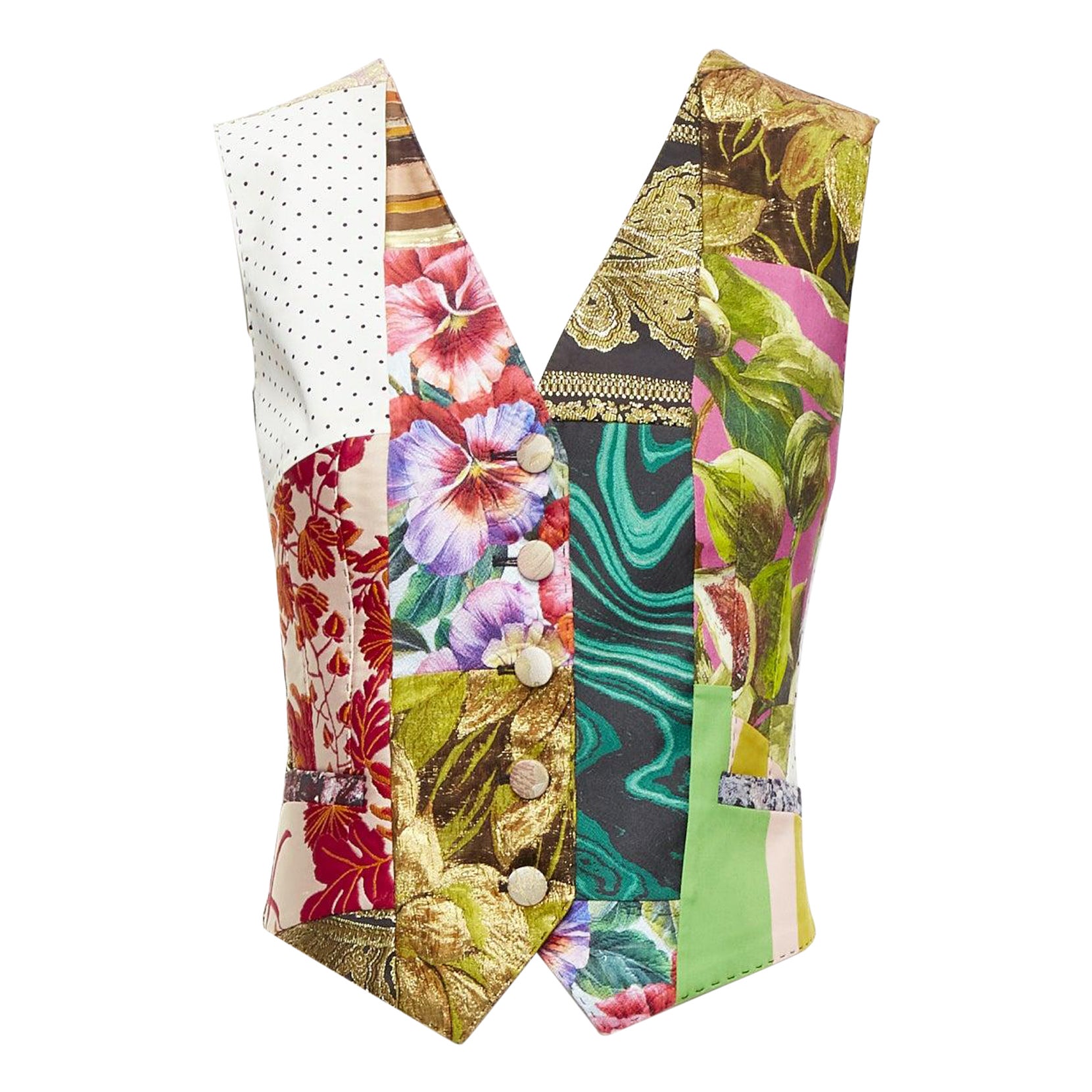 DOLCE GABBANA floral brocade patchwork wrap button waistcoat vest top IT38 XS For Sale