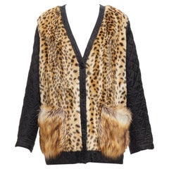 DRIES VAN NOTEN Brauner Leopard Kunstpelz Aufgesetzte Taschen Cardigan Jacke FR38 M