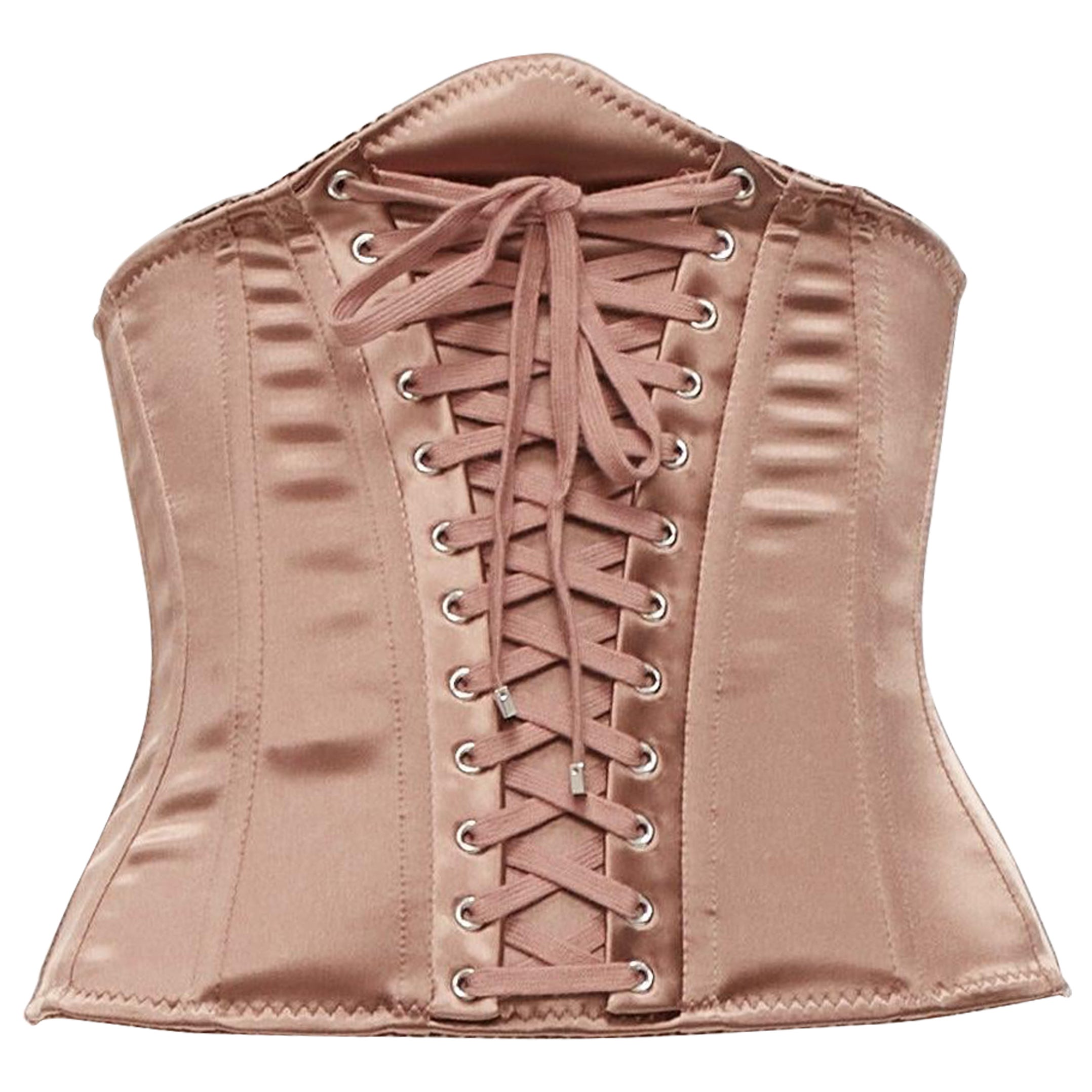 DOLCE GABBANA nude ribbon lace detailing boned corset belt IT36 XXS For Sale