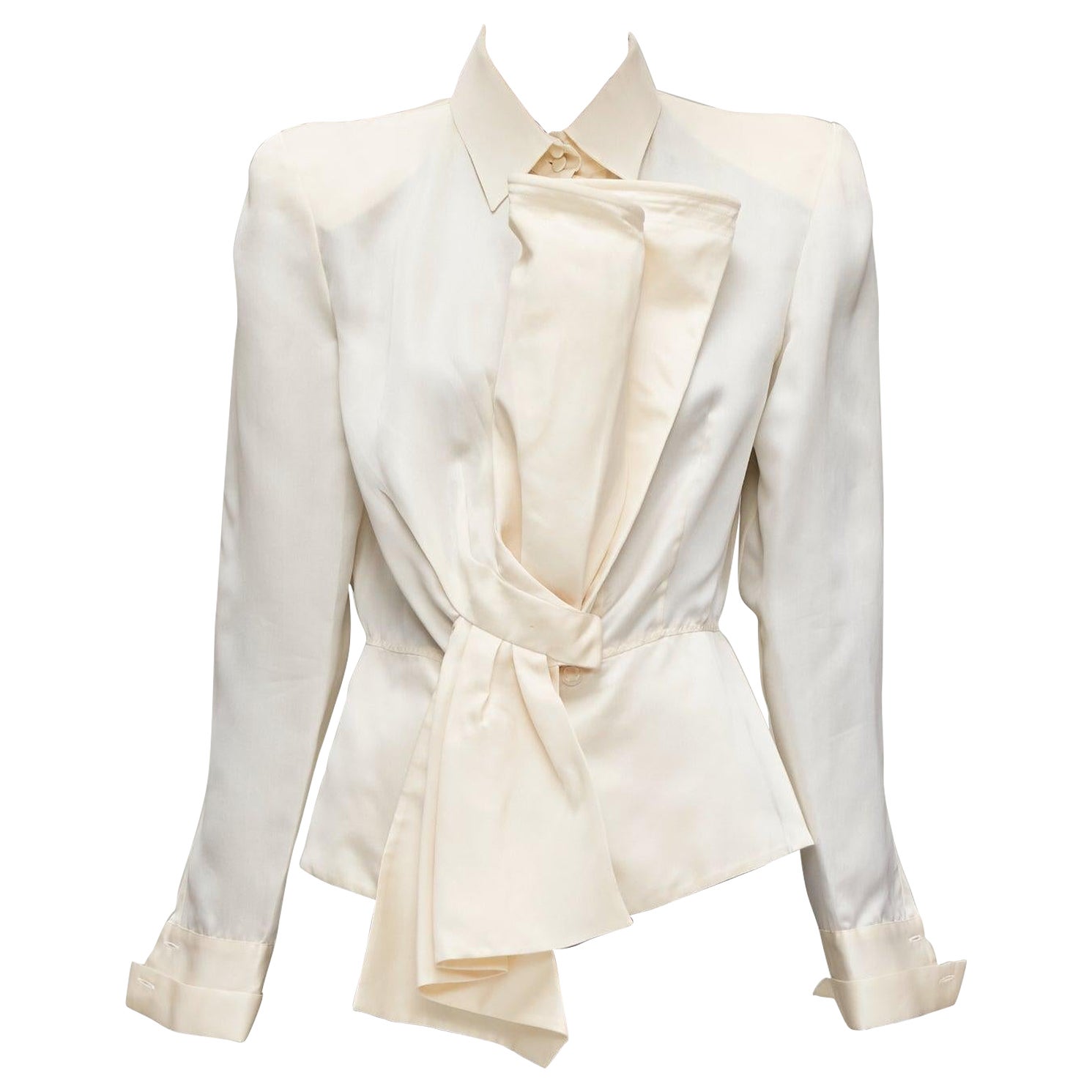 GIANFRANCO FERRE Vintage cream silk XL bow detail power shoulder jacket IT44 L For Sale
