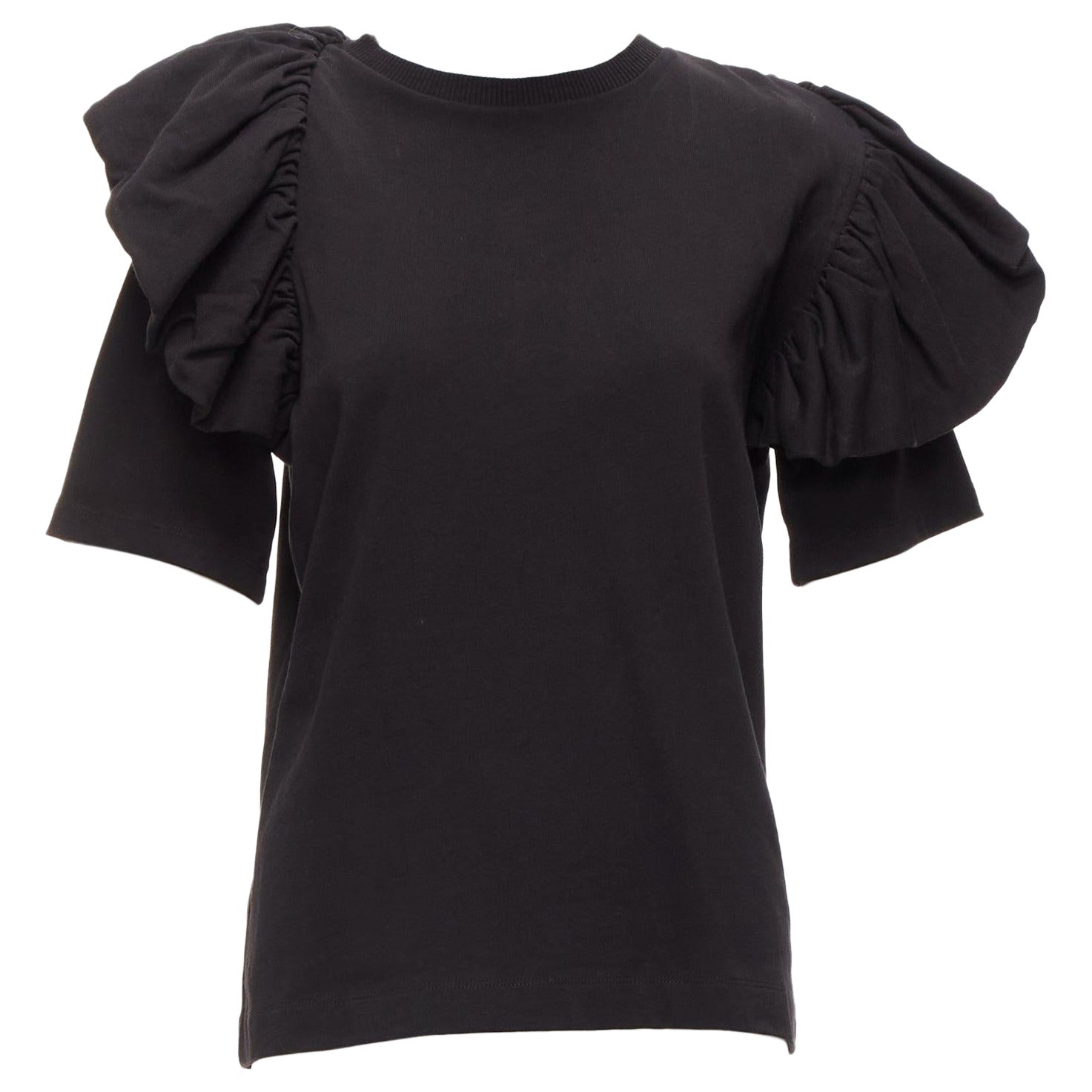 DRIES VAN NOTEN black cotton asymmetric ruffle half sleeve boxy top S For Sale