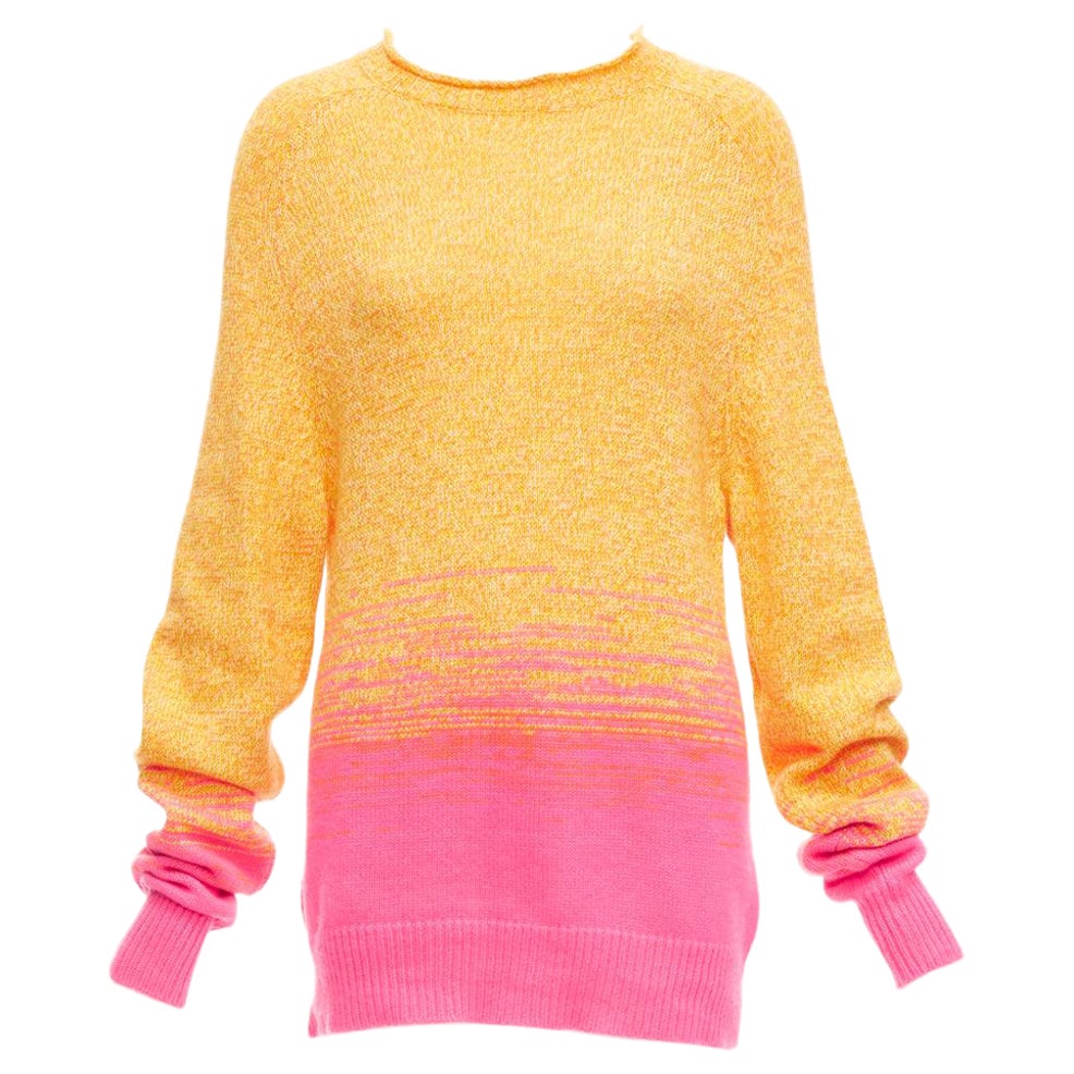 HERMES Vintage 100% cashmere orange pink degrade loose neck sweater M For Sale