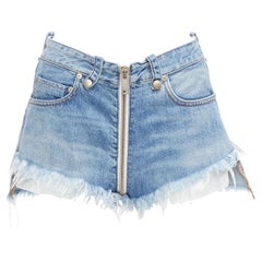 UNRAVEL PROJECT blau Denim voller Reißverschluss Schritt ausfransen Rand breit Shorts 25"