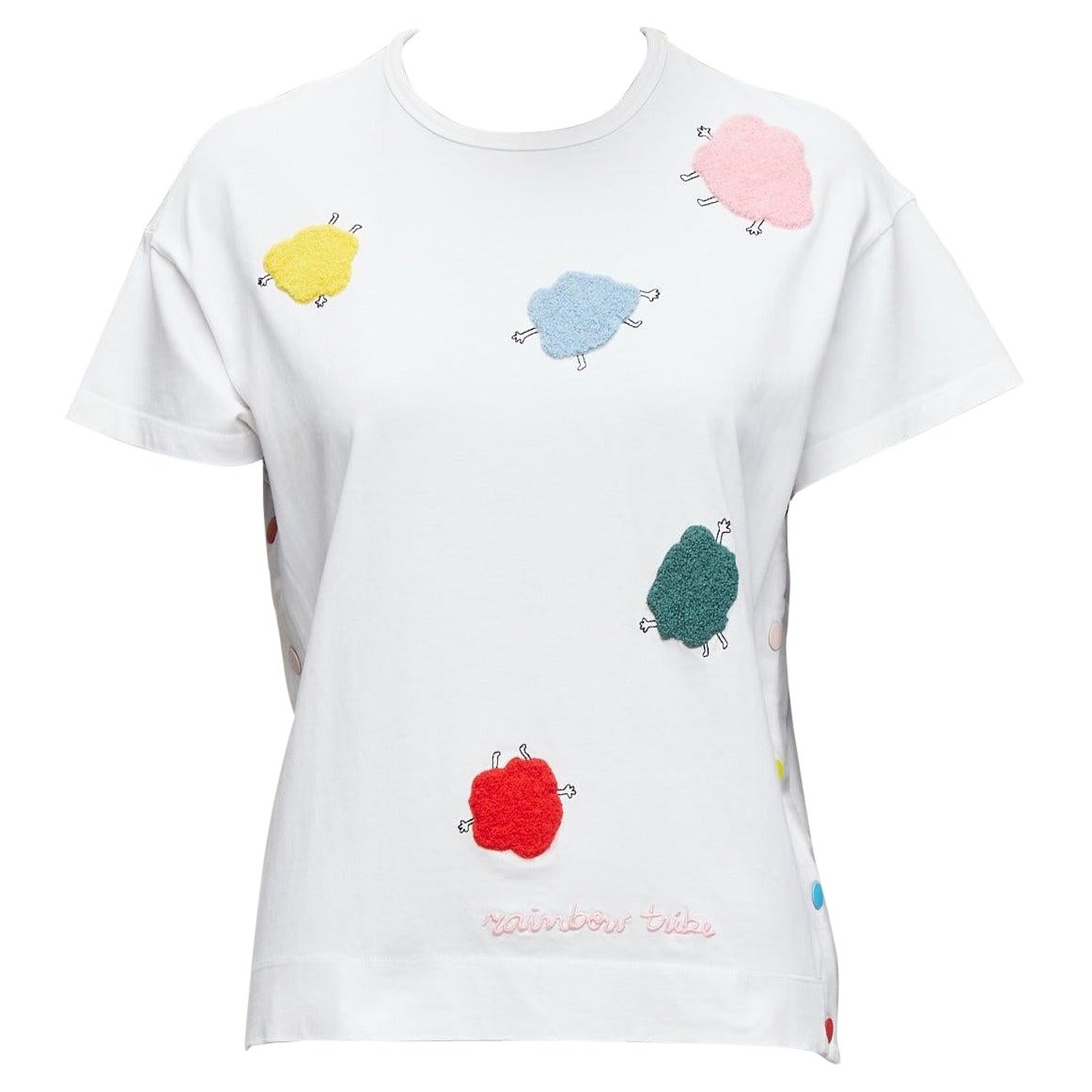 MIRA MIKATI Rainbow TRibe tufted sheep button side short sleeve tshirt FR34 XS For Sale