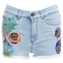 MR AND MRS ITALY short en denim bleu avec badge pailleté et peinture colorée IT38 XS