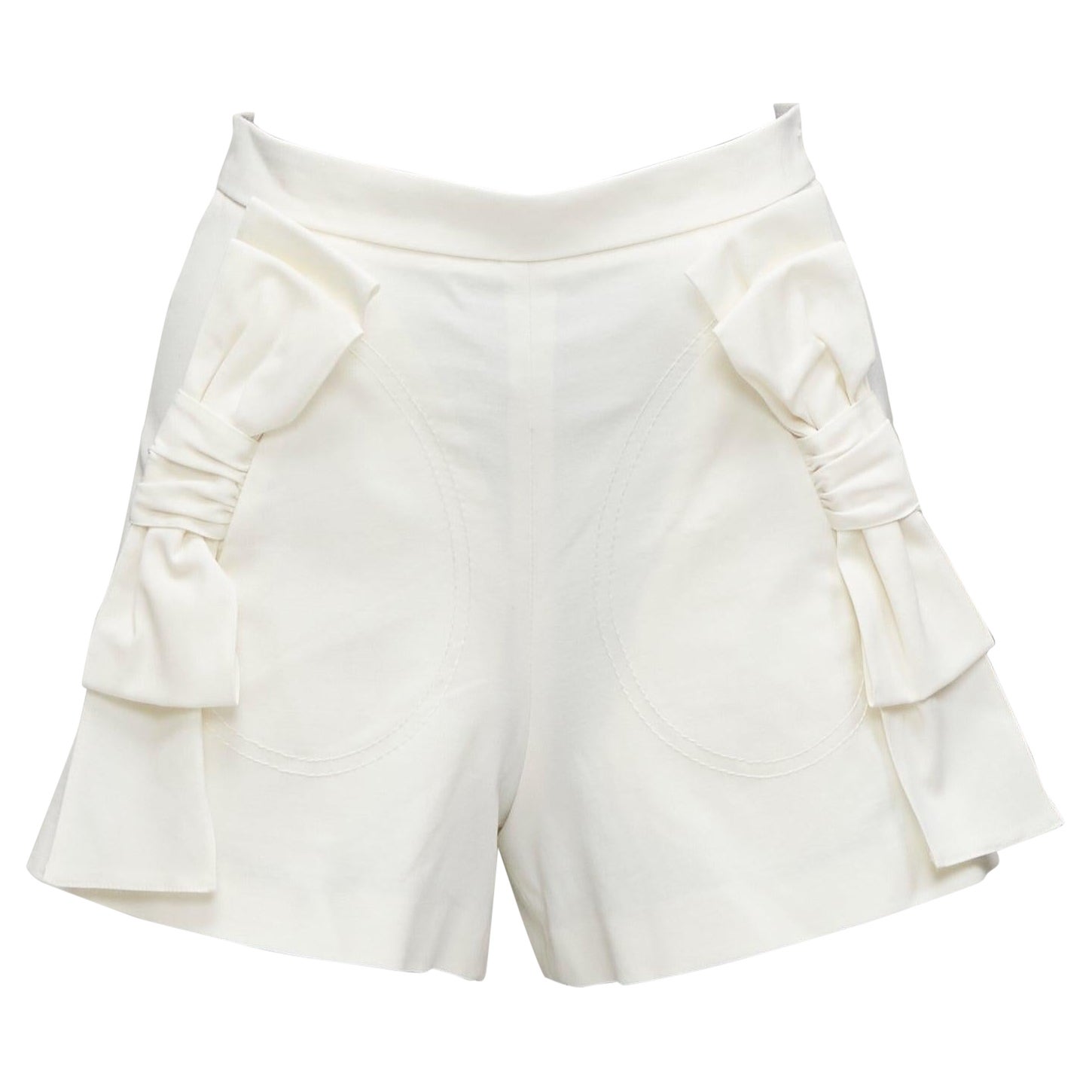 RED VALENTINO cream ribbon bow detail pockets wide shorts IT36 XXS For Sale