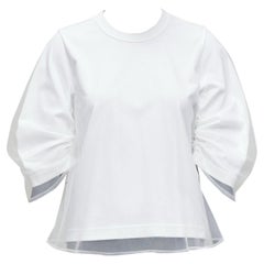 NOIR KEI NINOMIYA 2018 - T-shirt à manches froncées en tulle de coton blanc superposé XS