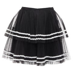 RED VALENTINO 2022 black tiered white stripe tulle pleated mini skirt IT38 XS