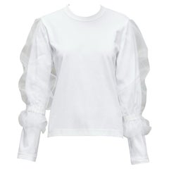 NOIR KEI NINOMIYA white cotton sheer overlay puff sleeve tshirt S