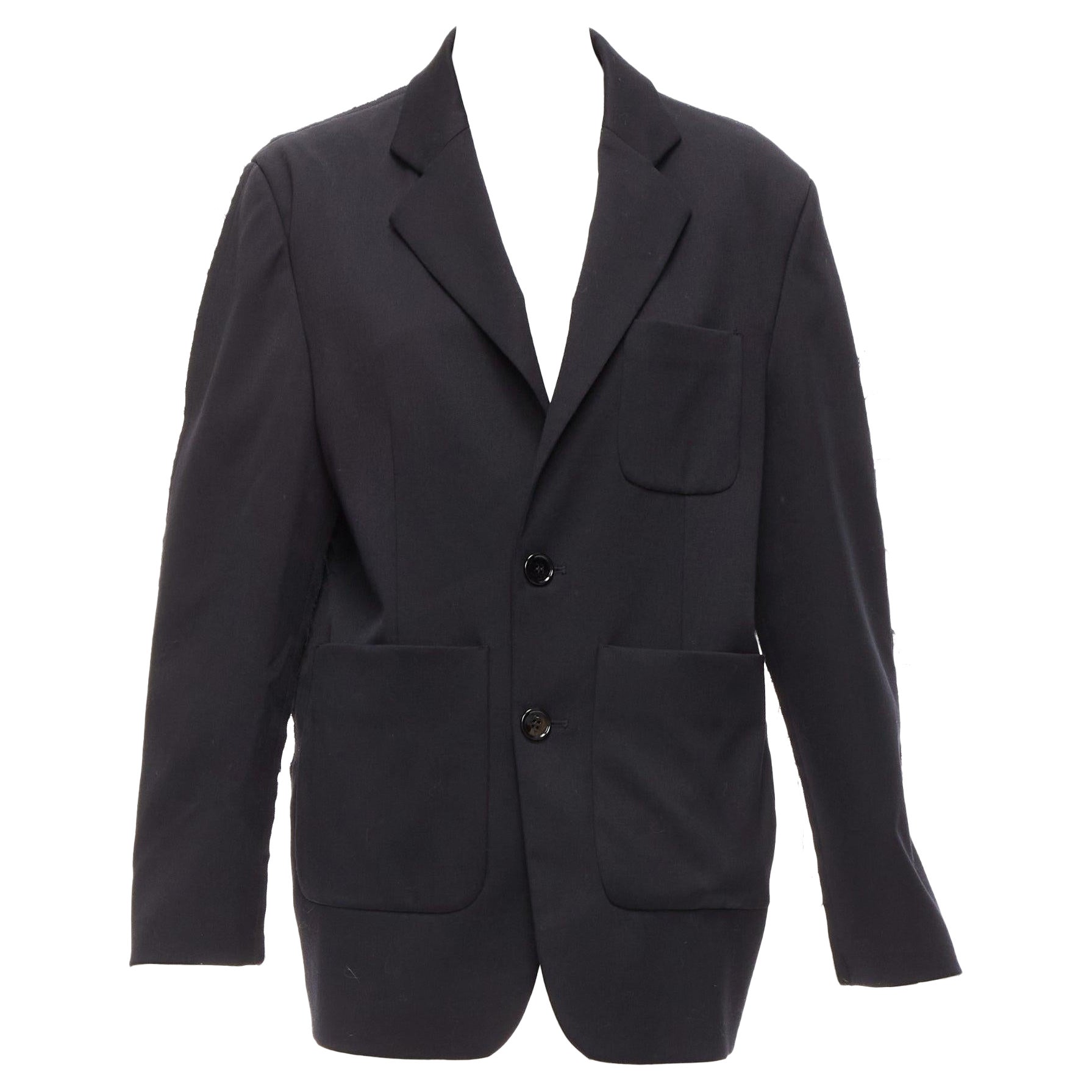 MM6 noir gris mélange de laine vierge dos contrasté bord effiloché blazer boxy IT38 XS en vente