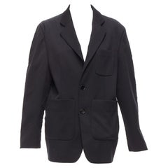 MM6 noir gris mélange de laine vierge dos contrasté bord effiloché blazer boxy IT38 XS