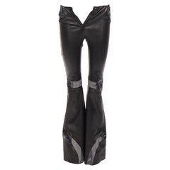 JITROIS black leather cotton blend lace panels wide leg flared pants IT34 XXS