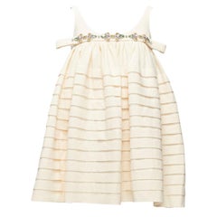SHUSHU TONG cream cotton rhinestone crystal embellished babydoll dress UK8 S