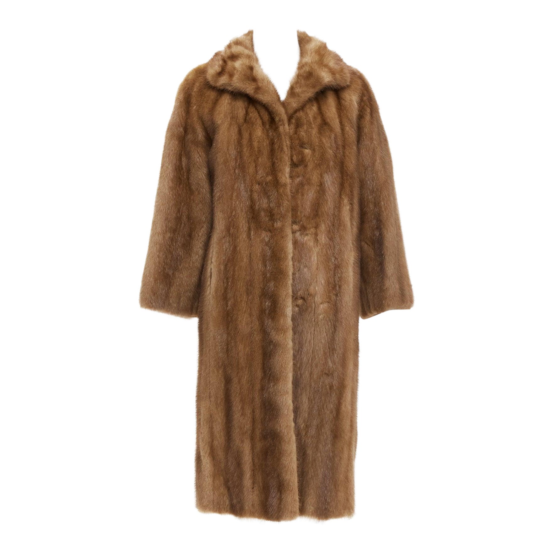 CHOMBERT brown genuine fur patched longline collared long sleeve coat For Sale