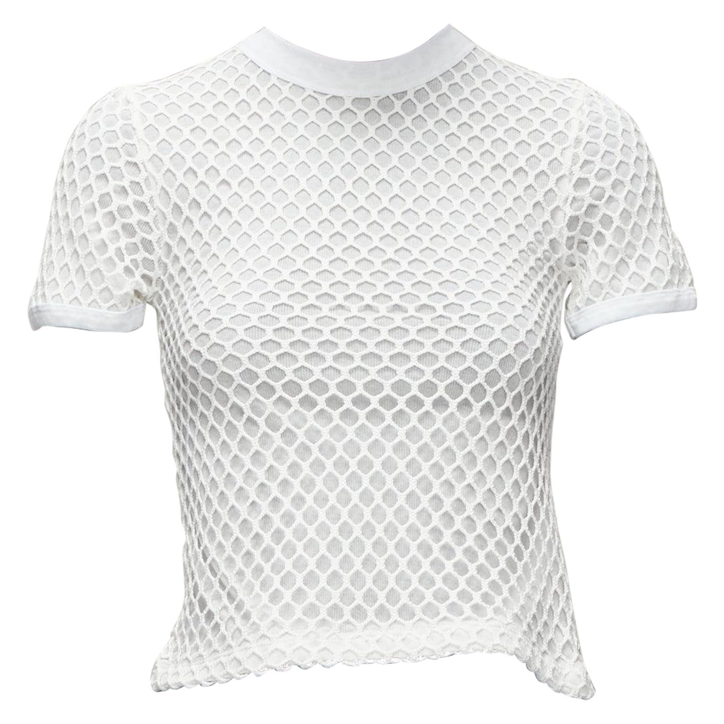 T ALEXANDER WANG white cotton net overlay crew neck fitted top XS For Sale