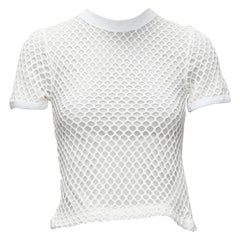 Used T ALEXANDER WANG white cotton net overlay crew neck fitted top XS